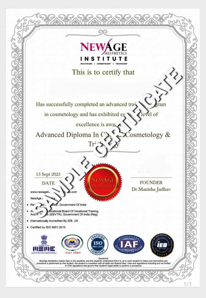 NewAge Aesthetics Sample Certificate